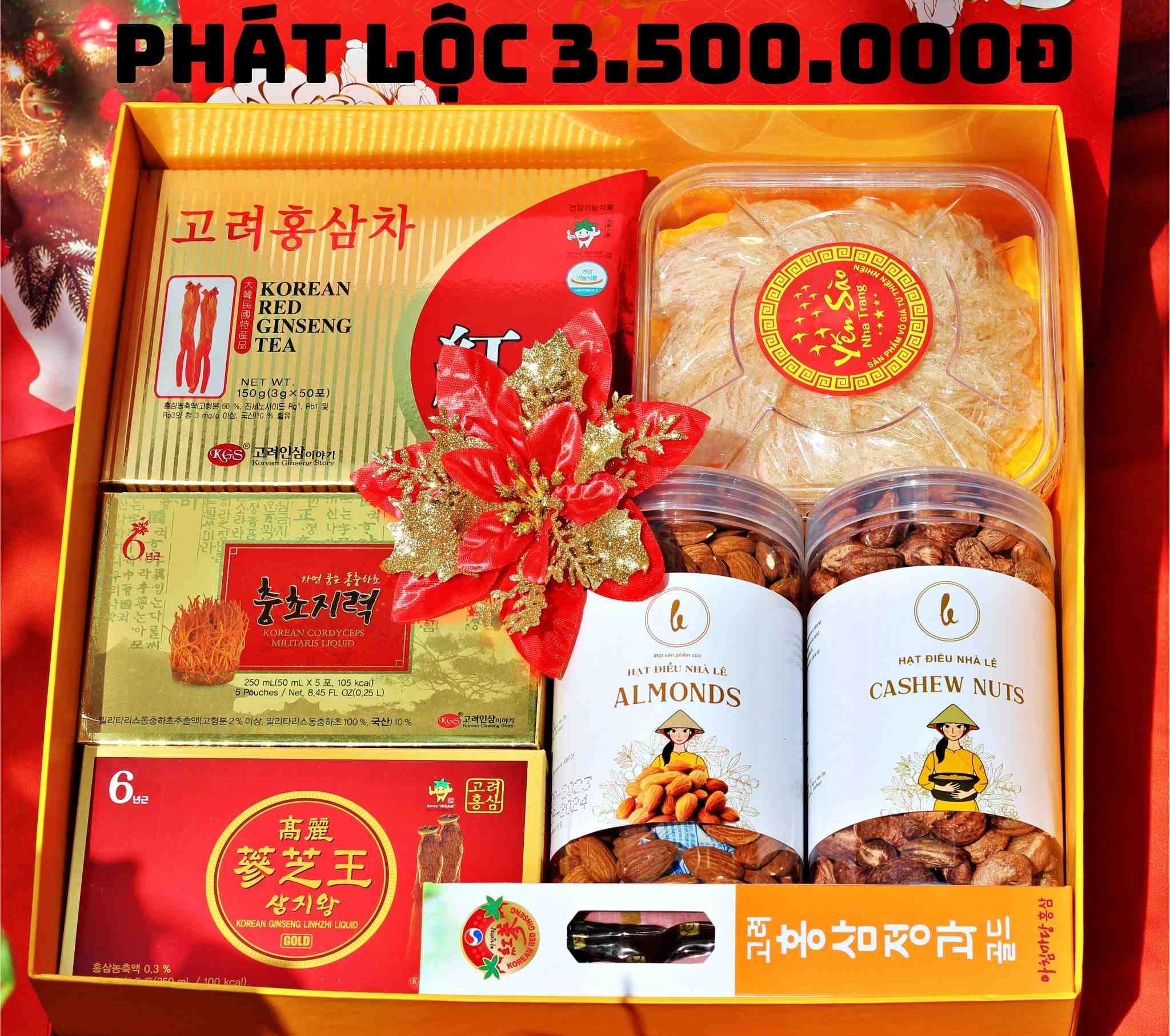 Set hộp quà tặng hạt kết hợp hạt điều- nhân sâm- yến sào cao cấp - Phát Lộc 3500
